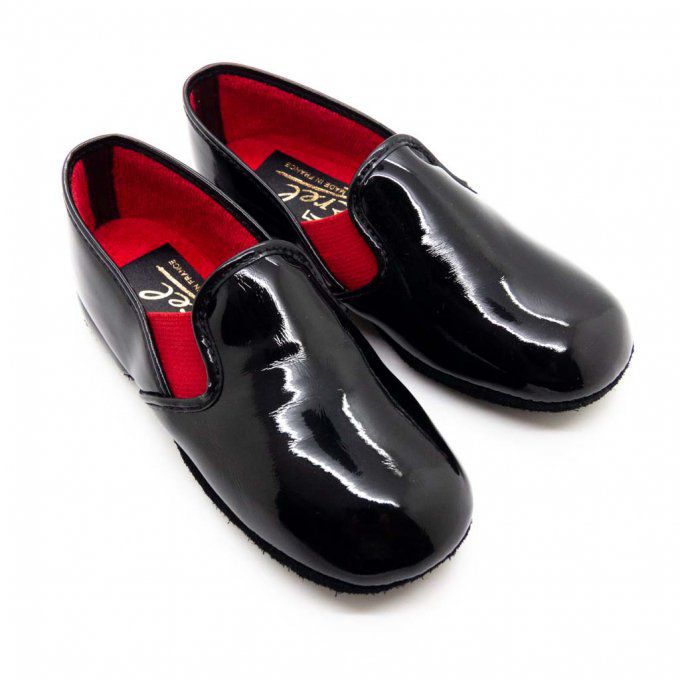 Chaussure d'intérieur PIROU - Junior Vernis Noir - 2 couleurs d'élastique