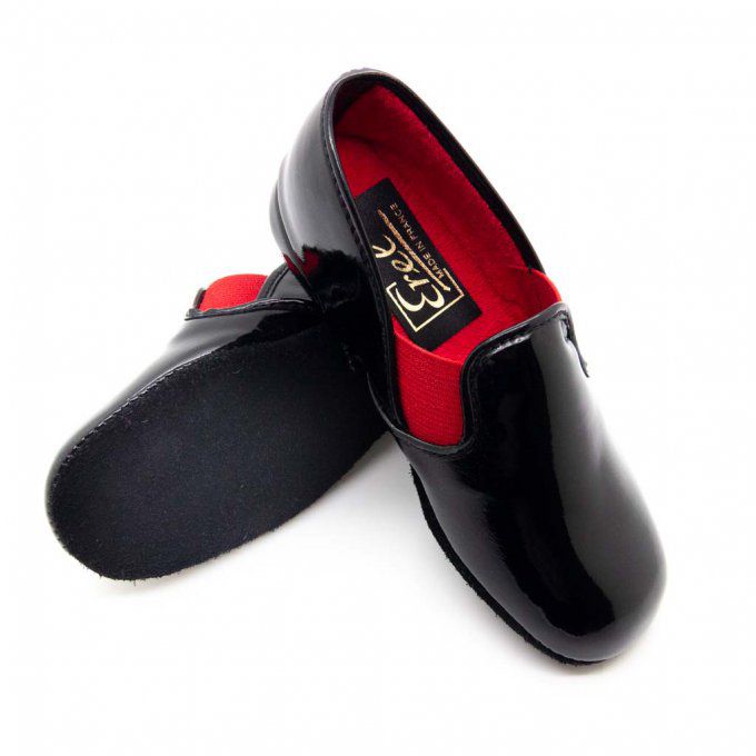 Chaussure d'intérieur PIROU - Junior Vernis Noir - 2 couleurs d'élastique